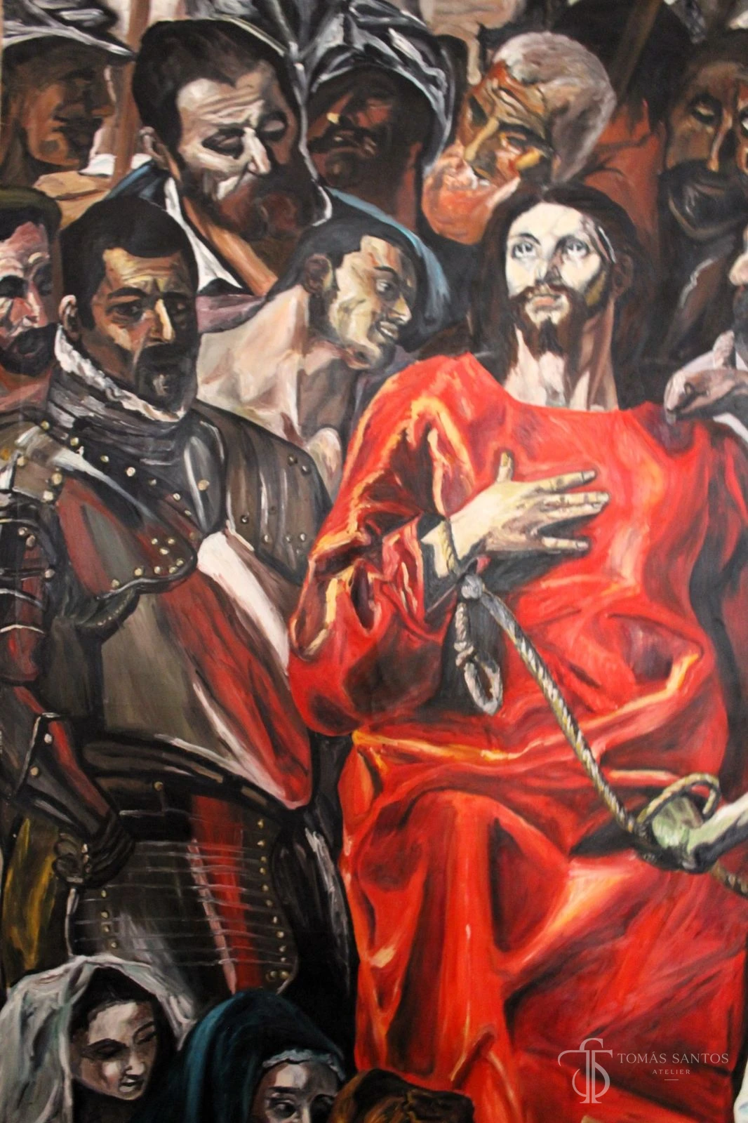 Detalle de la copia de El Expolio, de El Greco, pintada por Tomás Santos Alcalá a los trece años.