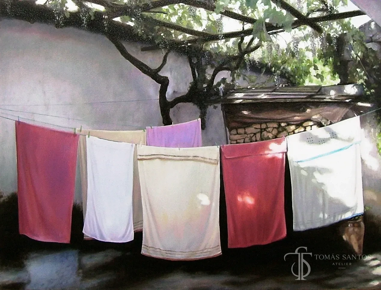 El patio de la casa del pueblo, pintura de Tomás Santos.